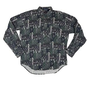 Vintage Mark Alexander Mens L Patchwork Paisley Cotton Button Down Shirt Green